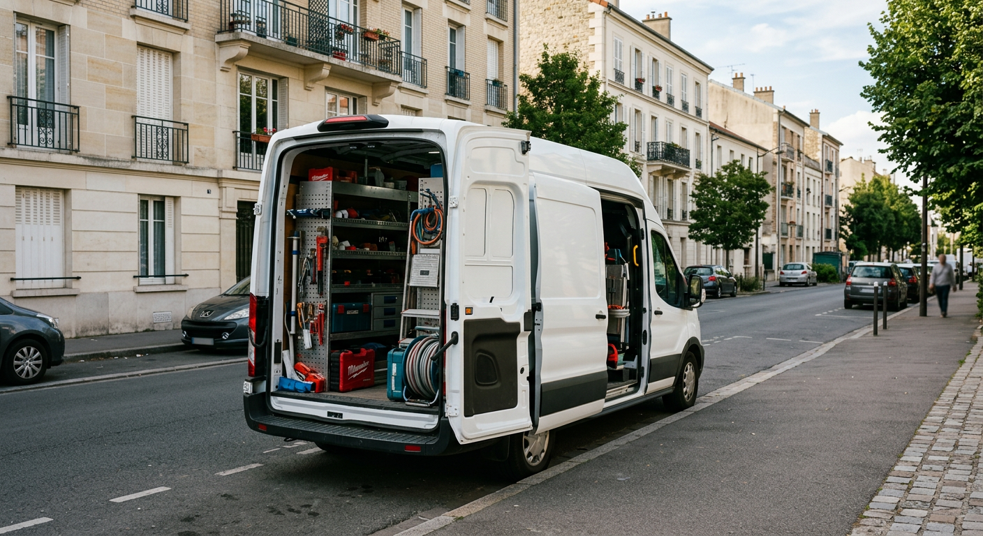 Camionnette plombier Allo Plombier Vélizy en intervention dans les Yvelines